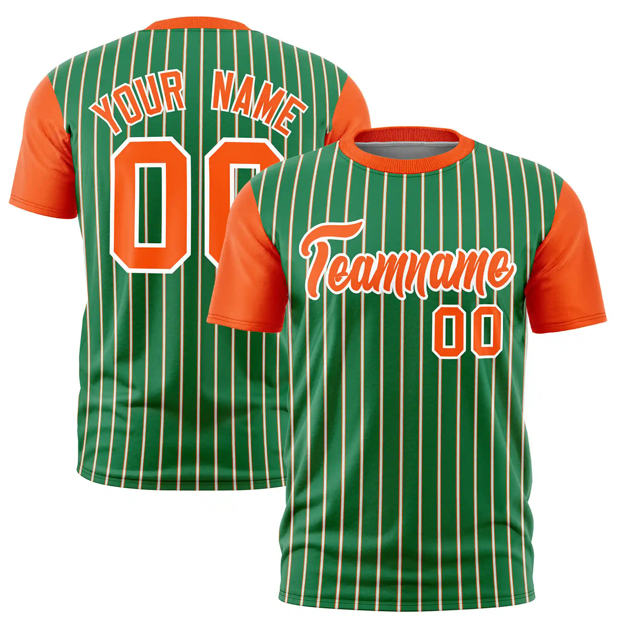 Custom Kelly Green White-Orange Pinstripe Pattern Design Performance T-Shirt