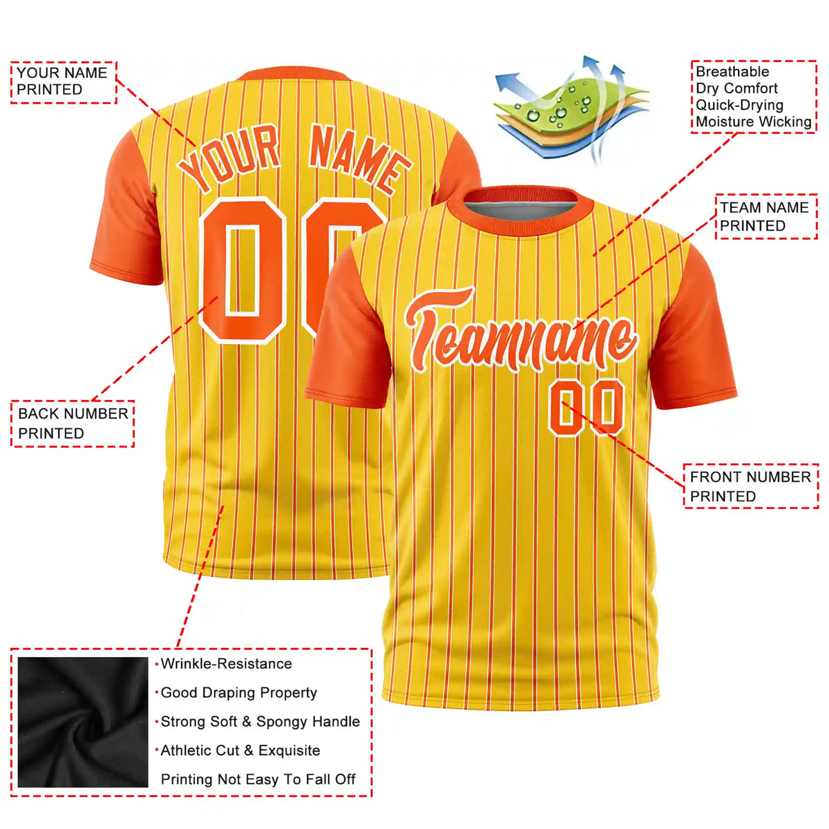 Custom Gold01 White-Orange Pinstripe Pattern Design Performance T-Shirt