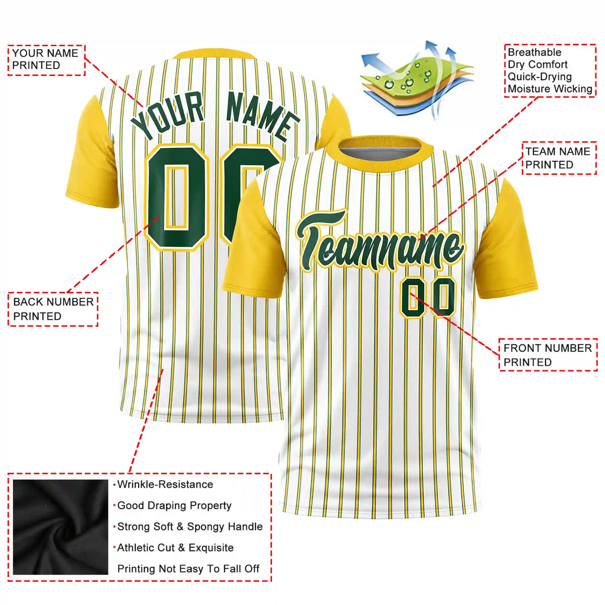 Custom White Green-Gold01 Pinstripe Pattern Design Performance T-Shirt