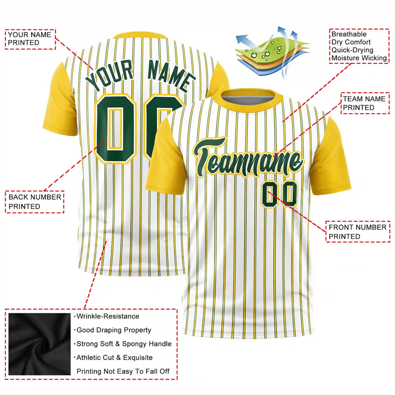 Custom White Green-Gold01 Pinstripe Pattern Design Performance T-Shirt