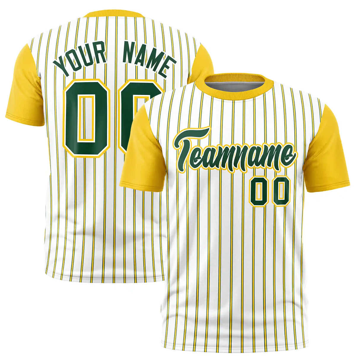 Custom White Green-Gold01 Pinstripe Pattern Design Performance T-Shirt