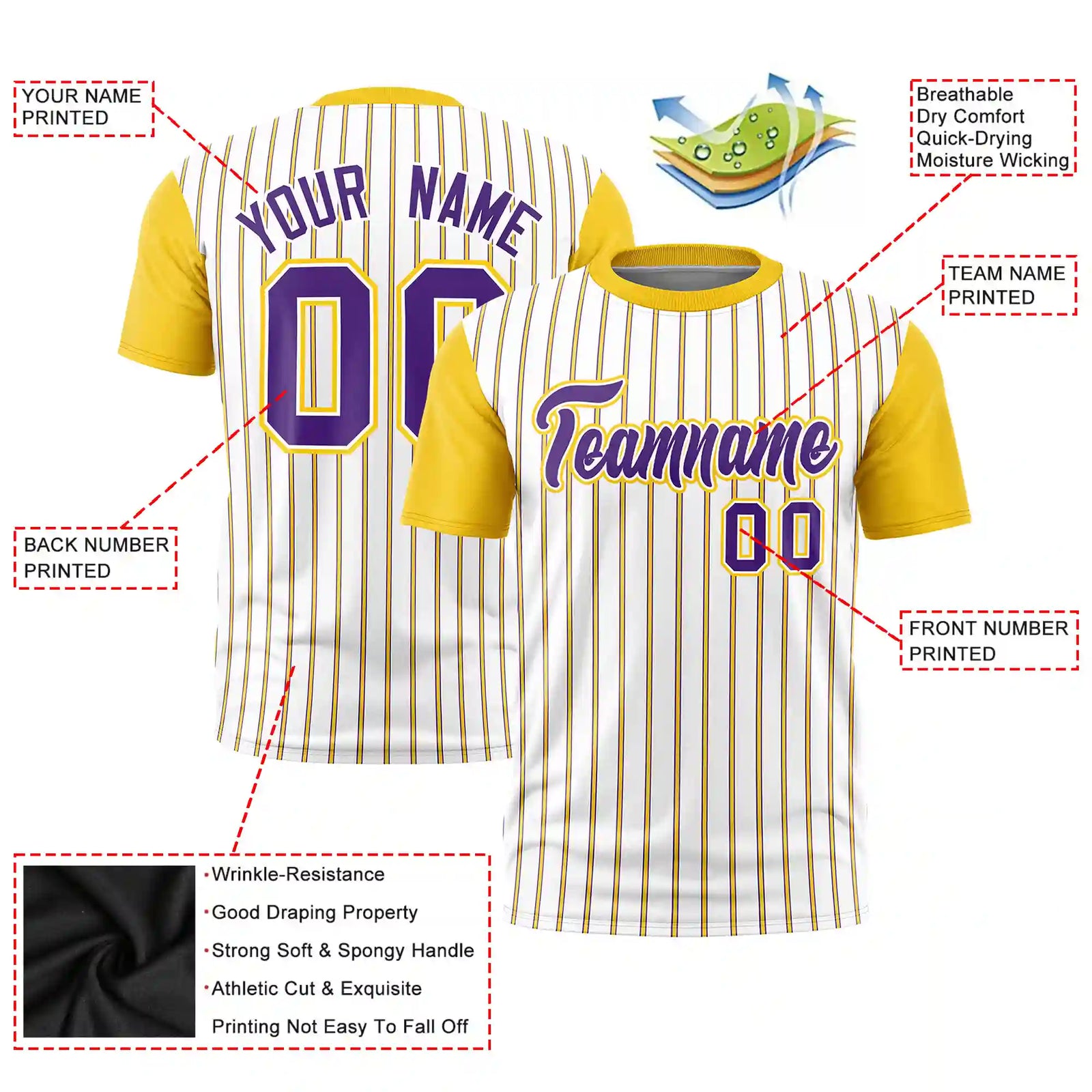 Custom White Purple-Gold01 Pinstripe Pattern Design Performance T-Shirt