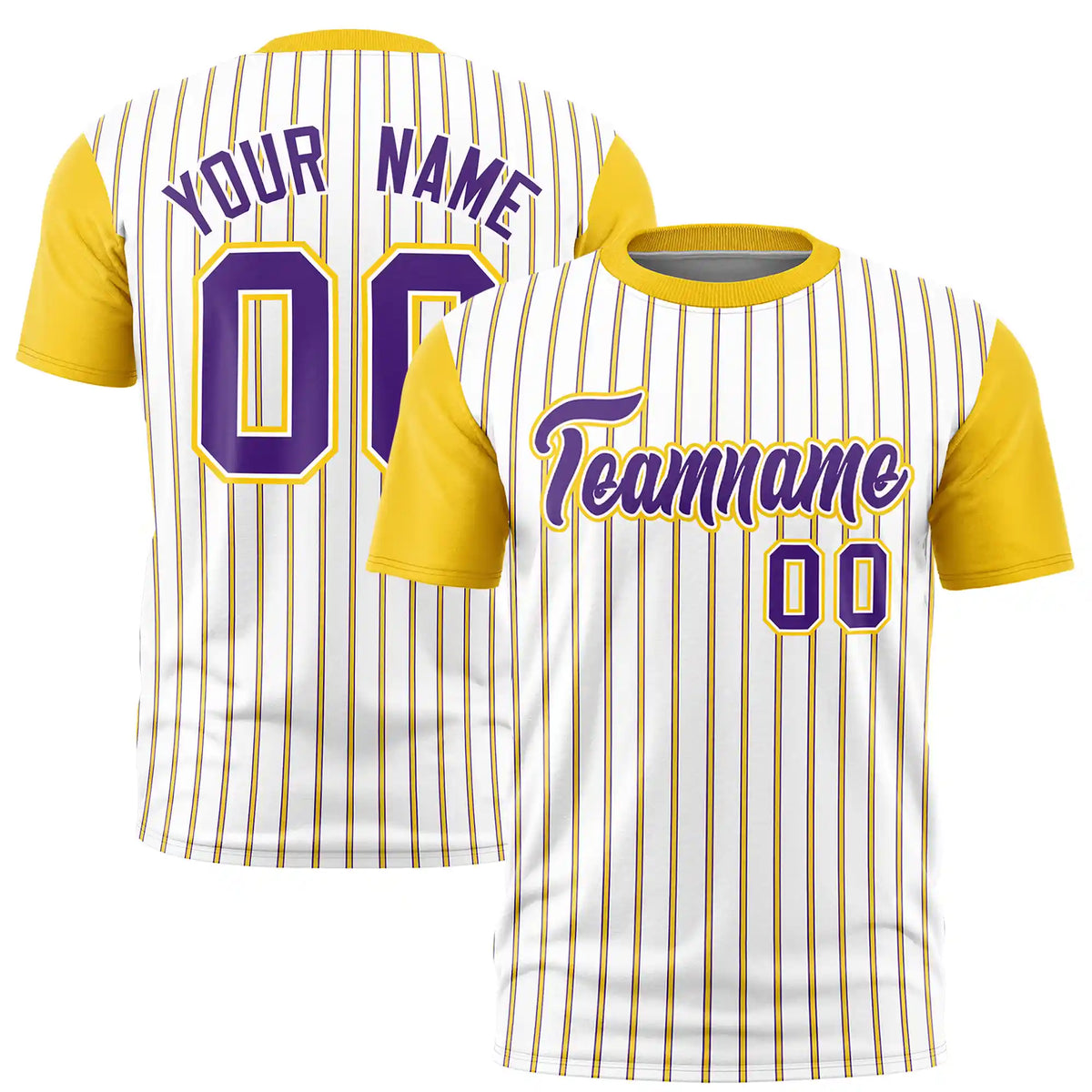 Custom White Purple-Gold01 Pinstripe Pattern Design Performance T-Shirt