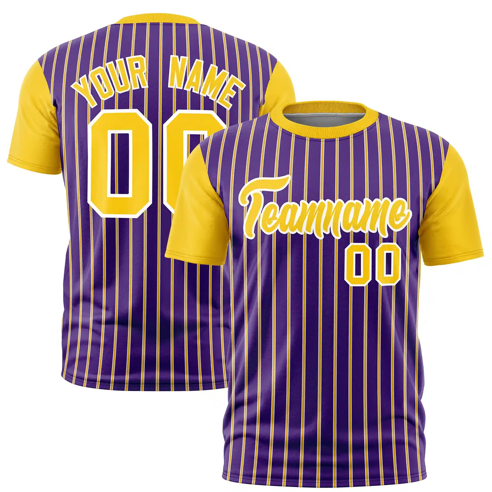 Custom Purple White-Gold01 Pinstripe Pattern Design Performance T-Shirt