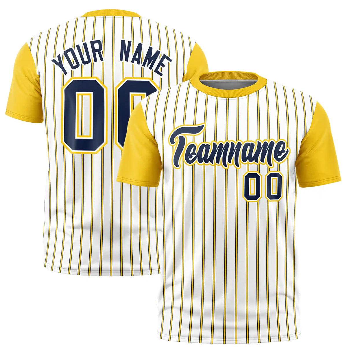 Custom White Navy-Gold01 Pinstripe Pattern Design Performance T-Shirt