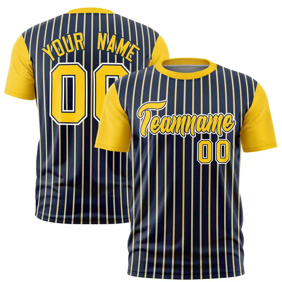 Custom Navy White-Gold01 Pinstripe Pattern Design Performance T-Shirt