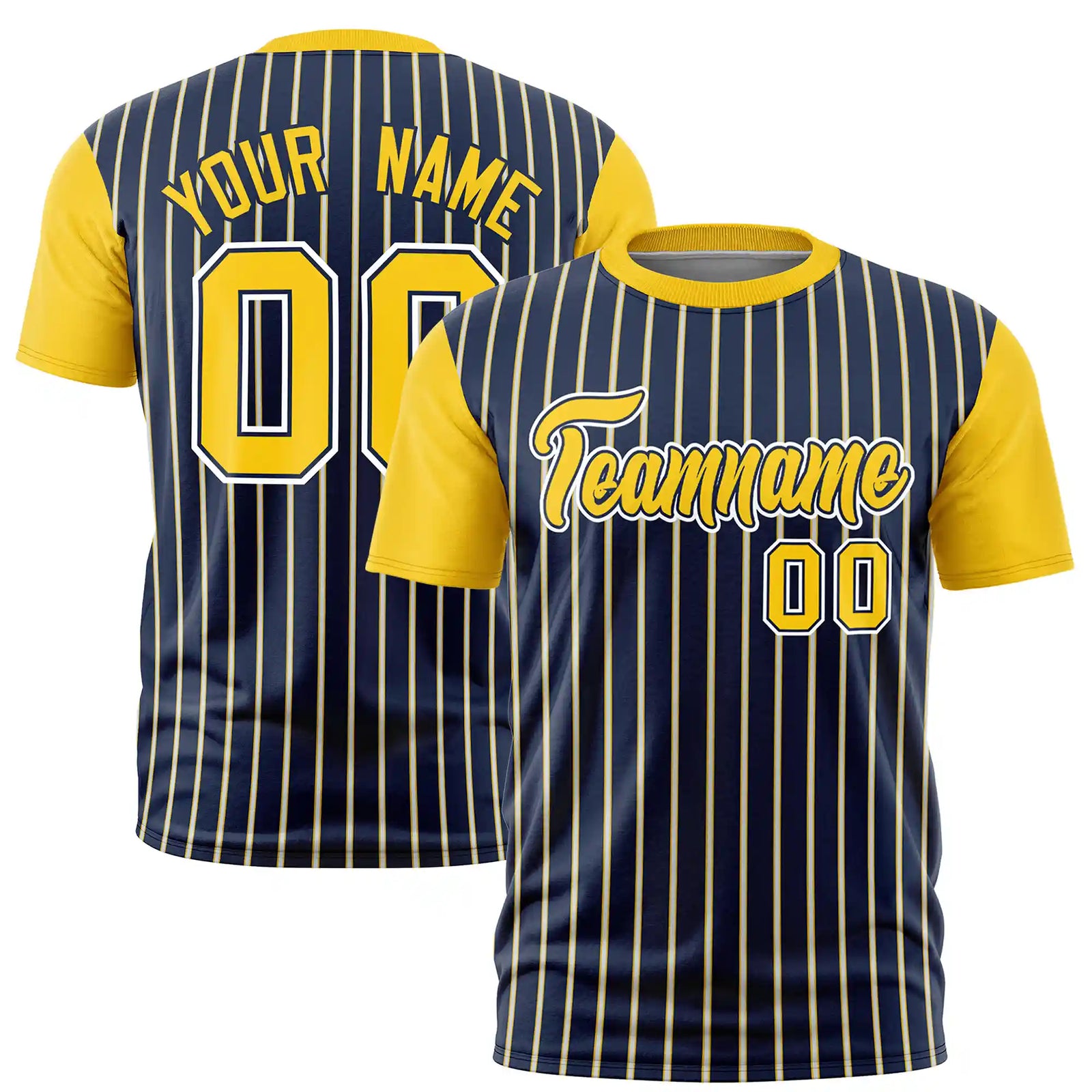 Custom Navy White-Gold01 Pinstripe Pattern Design Performance T-Shirt