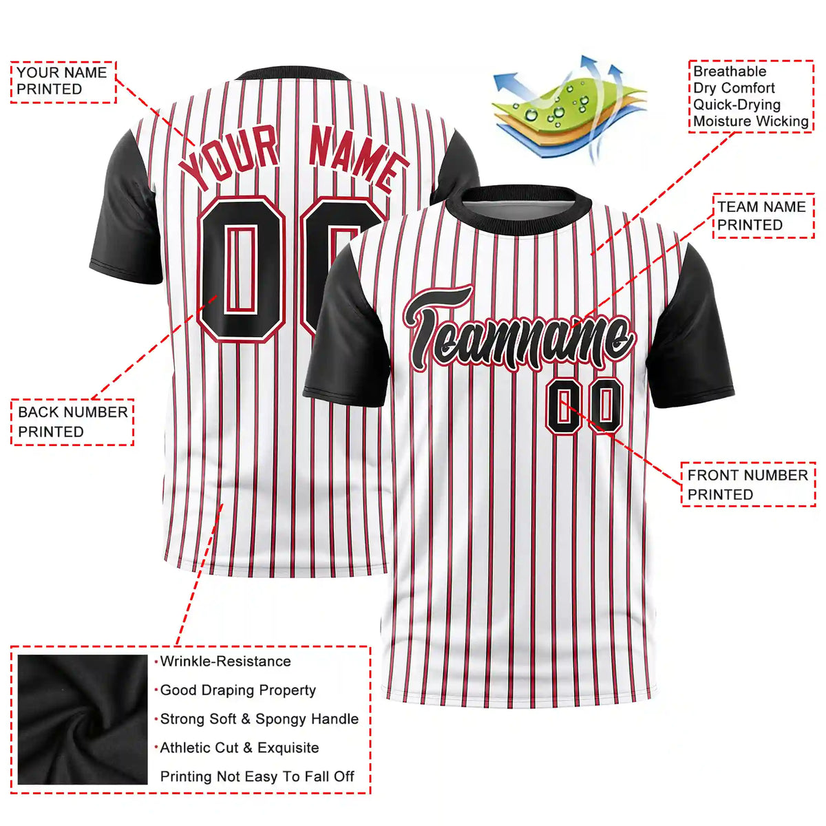 Custom White Red-Black Pinstripe Pattern Design Performance T-Shirt