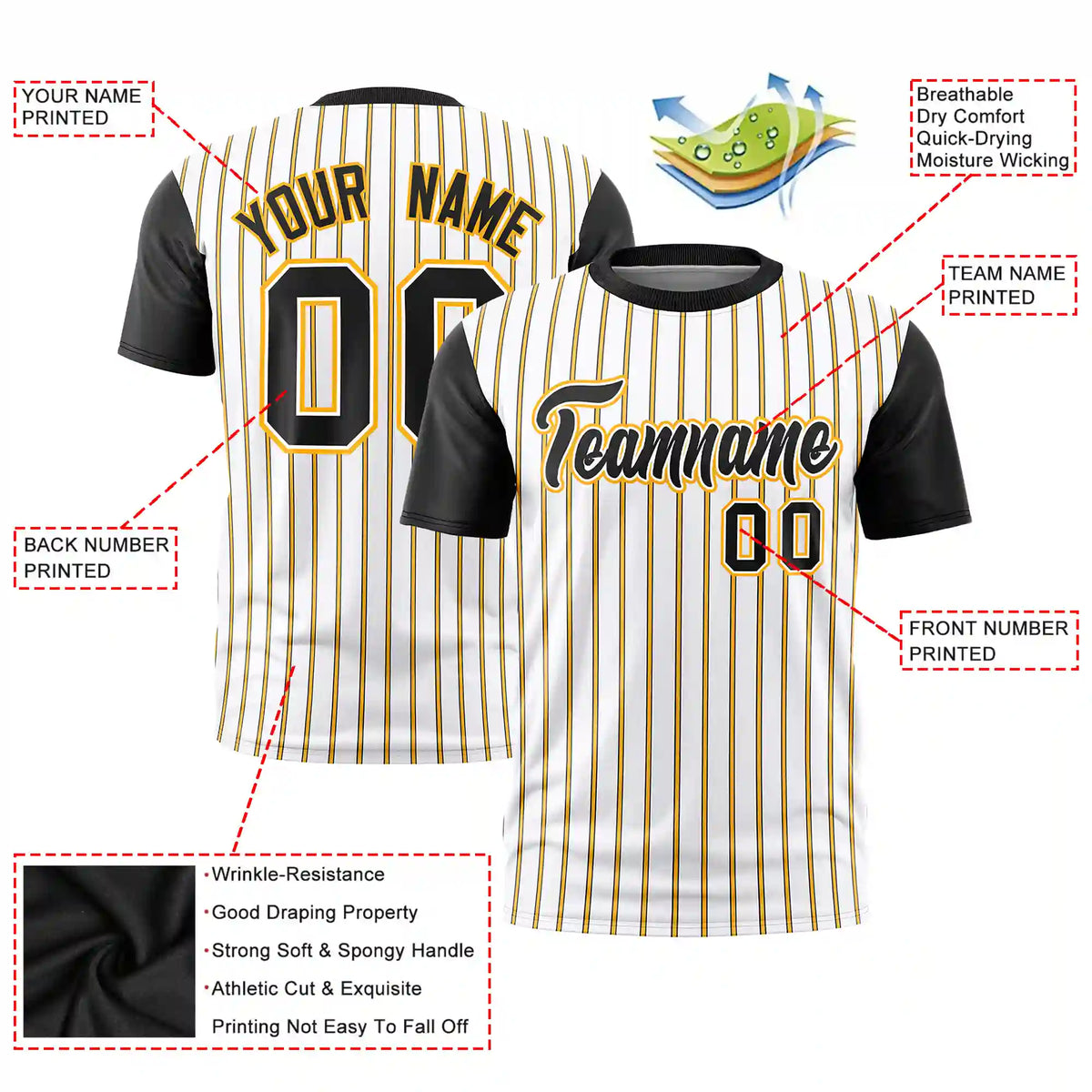 Custom White Yellow-Black Pinstripe Pattern Design Performance T-Shirt