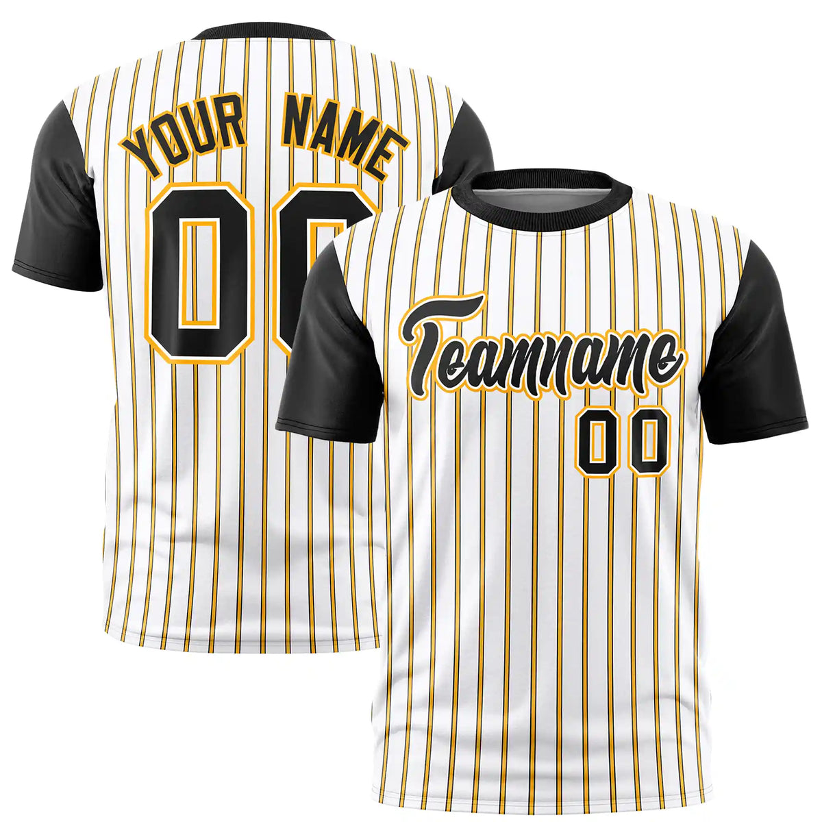 Custom White Yellow-Black Pinstripe Pattern Design Performance T-Shirt