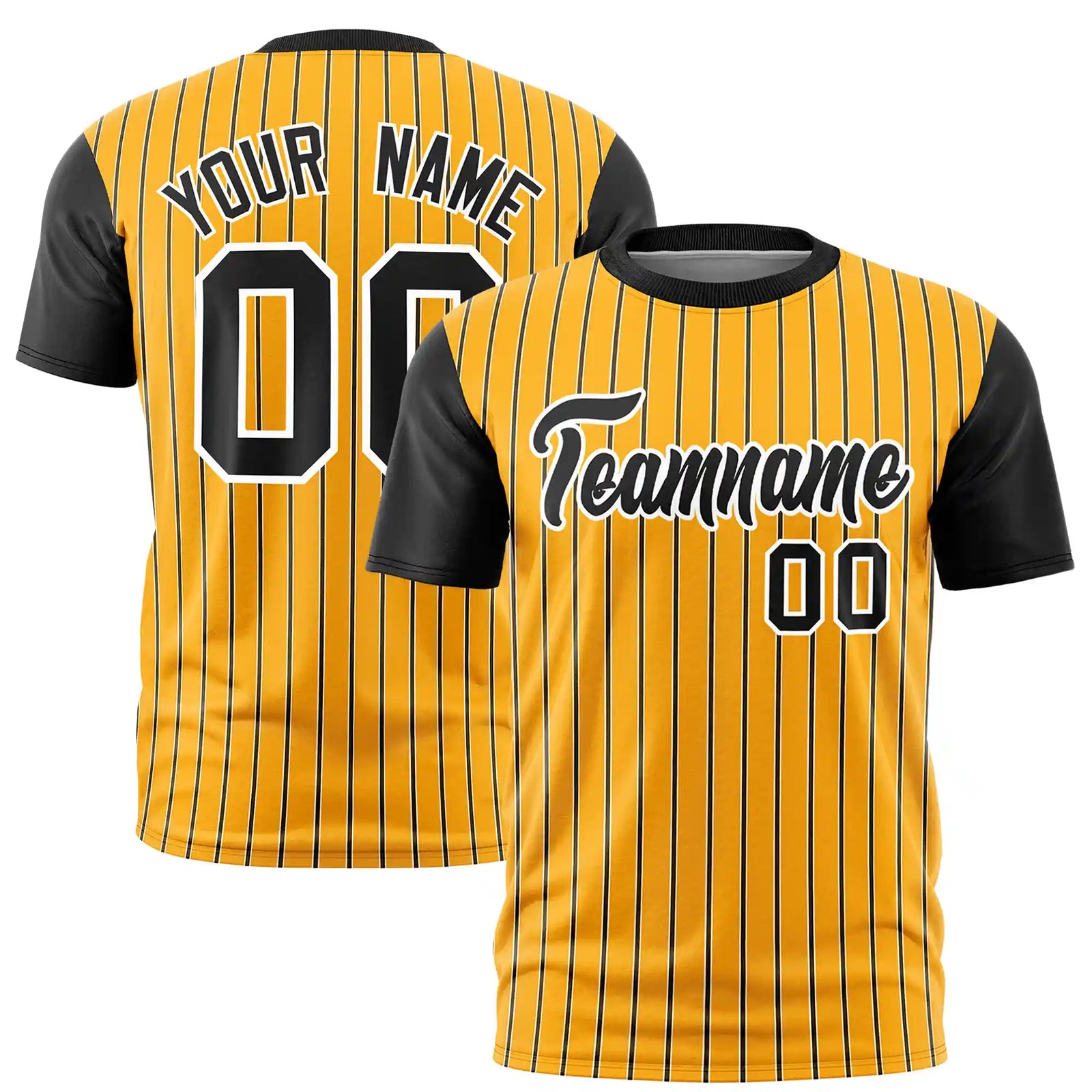 Custom Yellow White-Black Pinstripe Pattern Design Performance T-Shirt