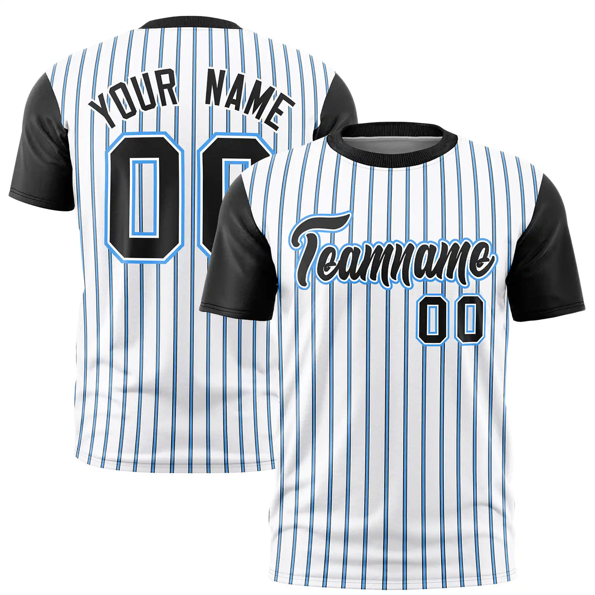 Custom White Powder Blue-Black Pinstripe Pattern Design Performance T-Shirt