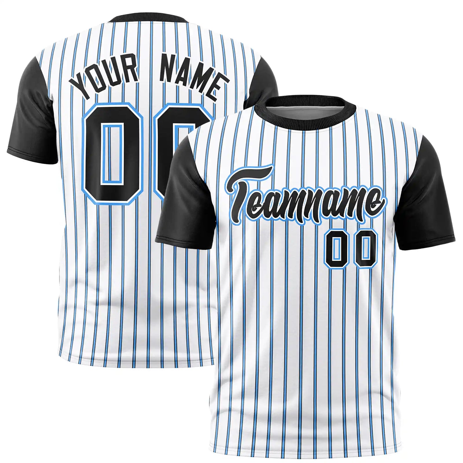 Custom White Powder Blue-Black Pinstripe Pattern Design Performance T-Shirt