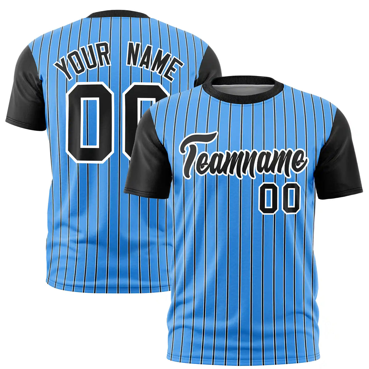 Custom Powder Blue White-Black Pinstripe Pattern Design Performance T-Shirt