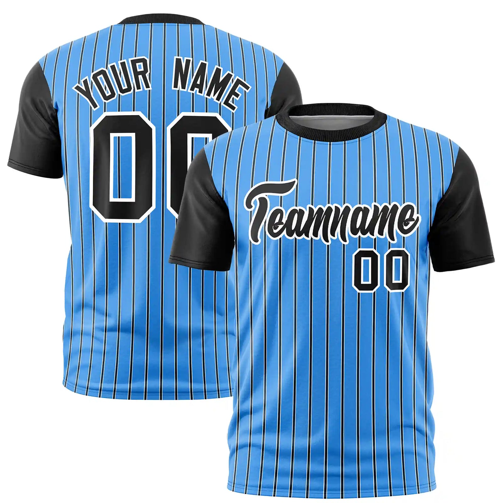 Custom Powder Blue White-Black Pinstripe Pattern Design Performance T-Shirt