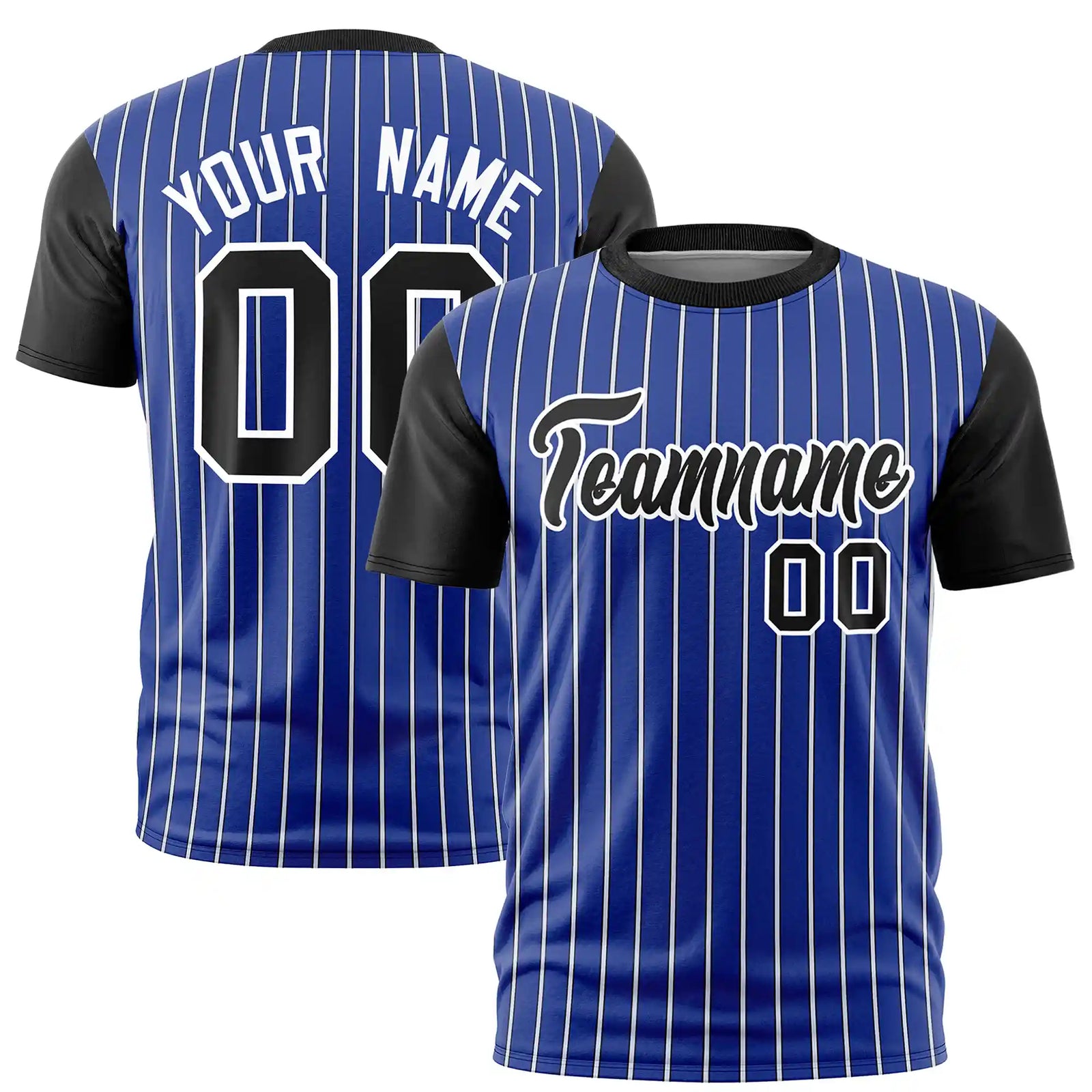 Custom Royal Blue White-Black Pinstripe Pattern Design Performance T-Shirt