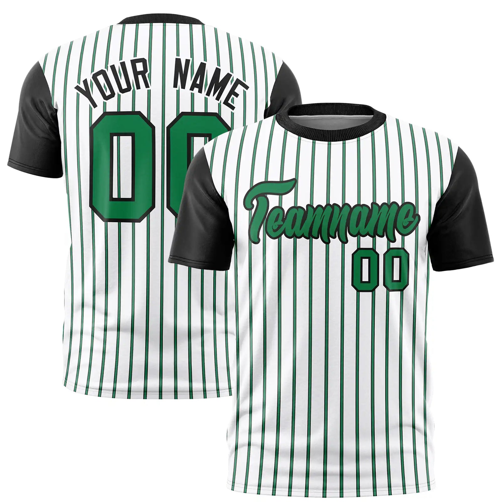 Custom White Kelly Green-Black Pinstripe Pattern Design Performance T-Shirt