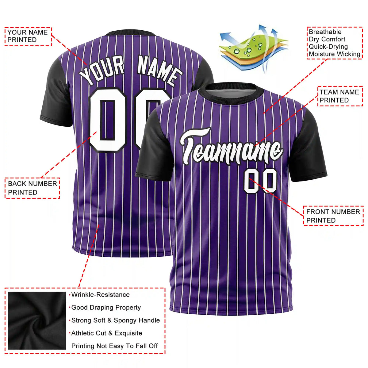 Custom Purple White-Black Pinstripe Pattern Design Performance T-Shirt