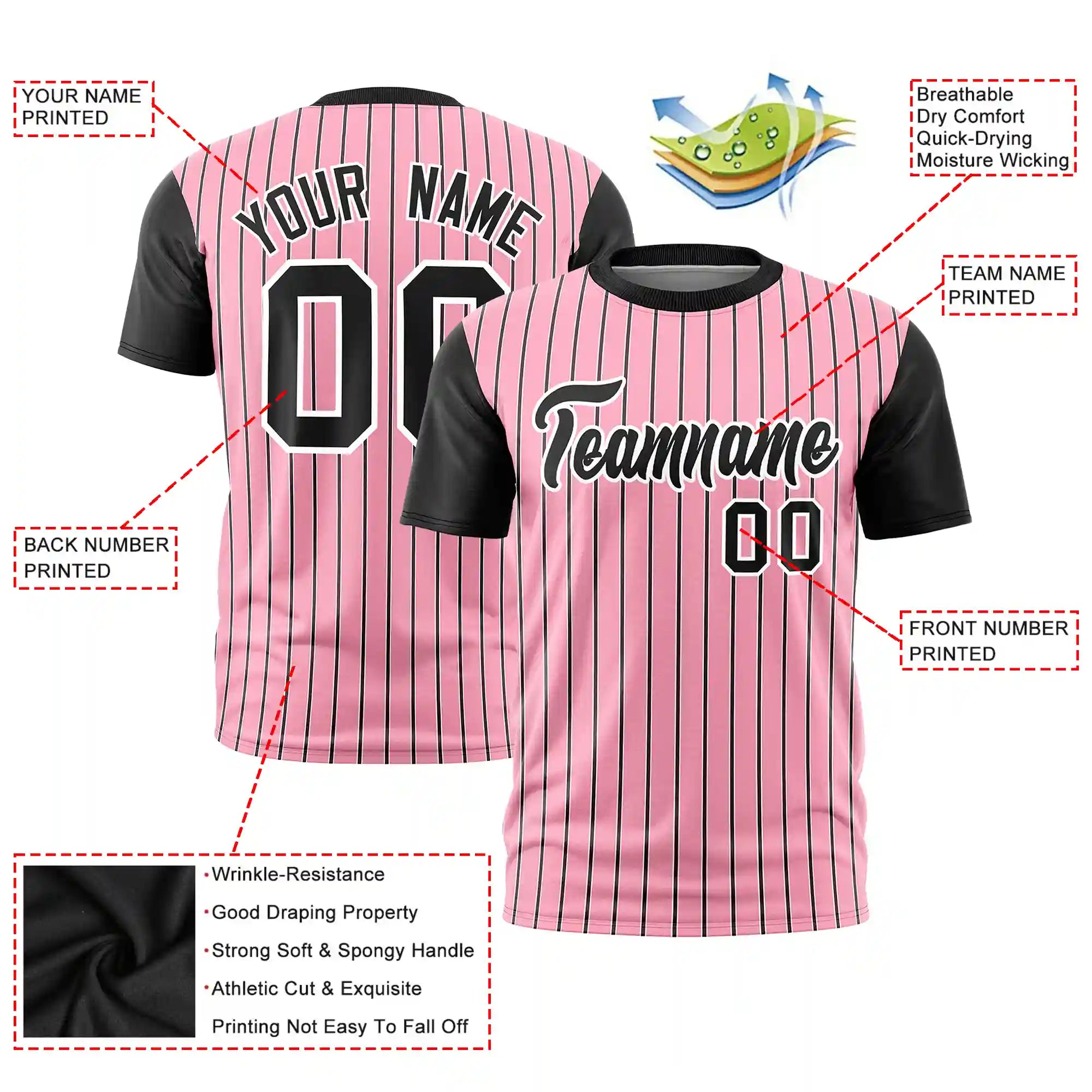 Custom Light Pink White-Black Pinstripe Pattern Design Performance T-Shirt