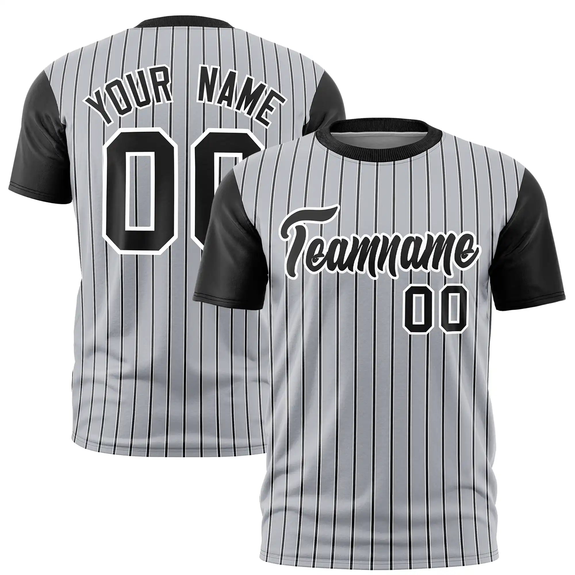 Custom Gray White-Black Pinstripe Pattern Design Performance T-Shirt