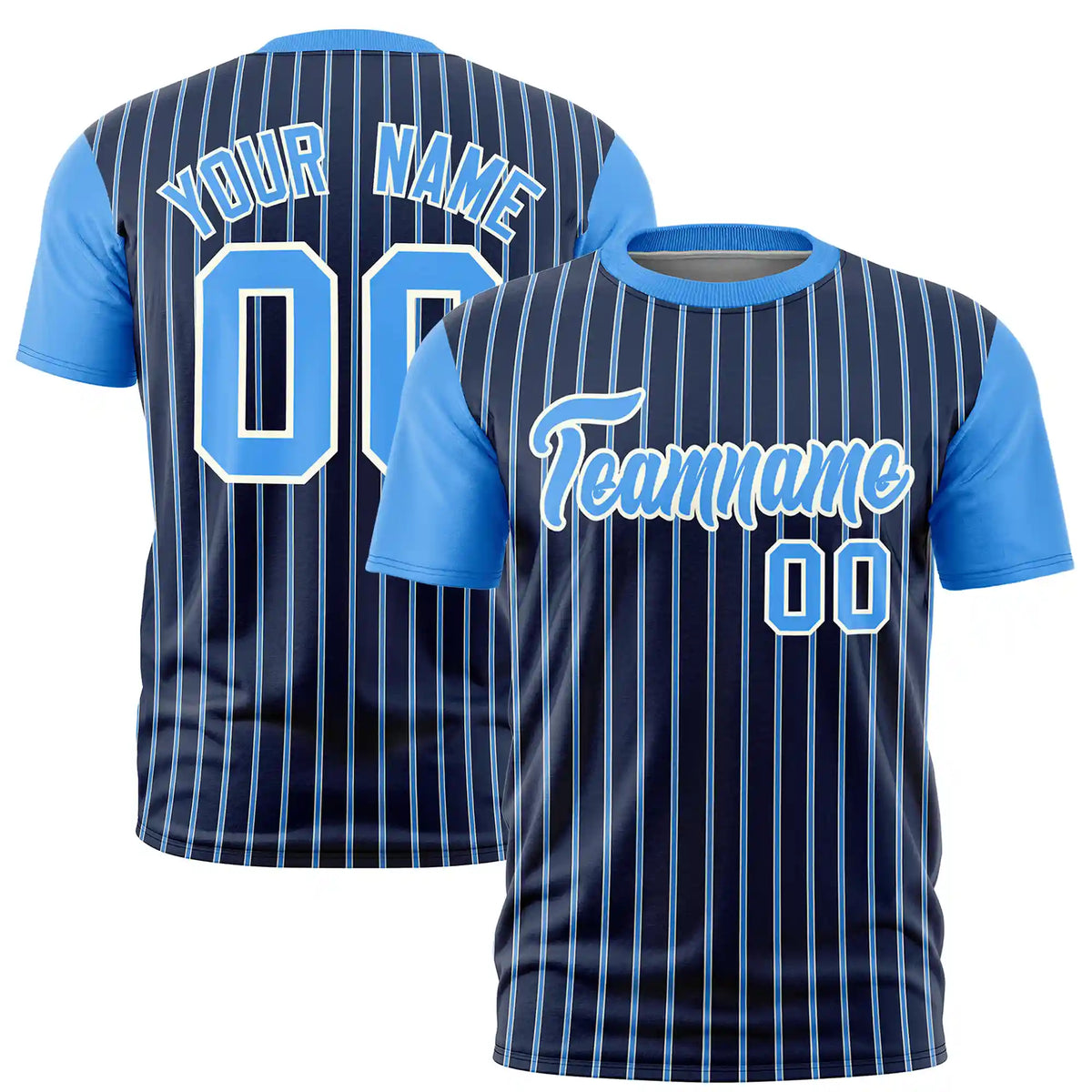 Custom Navy White-Powder Blue Pinstripe Pattern Design Performance T-Shirt