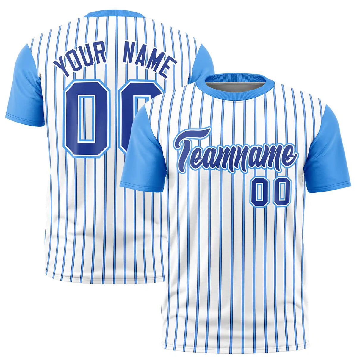 Custom White Royal Blue-Powder Blue Pinstripe Pattern Design Performance T-Shirt