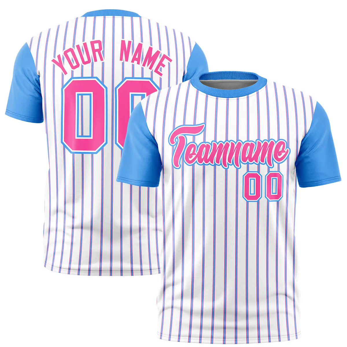 Custom White Pink-Powder Blue Pinstripe Pattern Design Performance T-Shirt