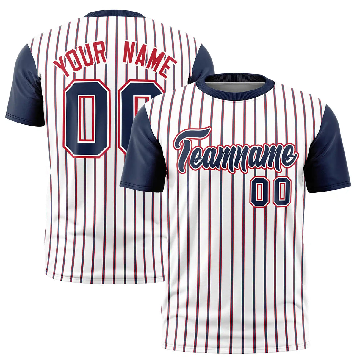 Custom White Red-Navy Pinstripe Pattern Design Performance T-Shirt