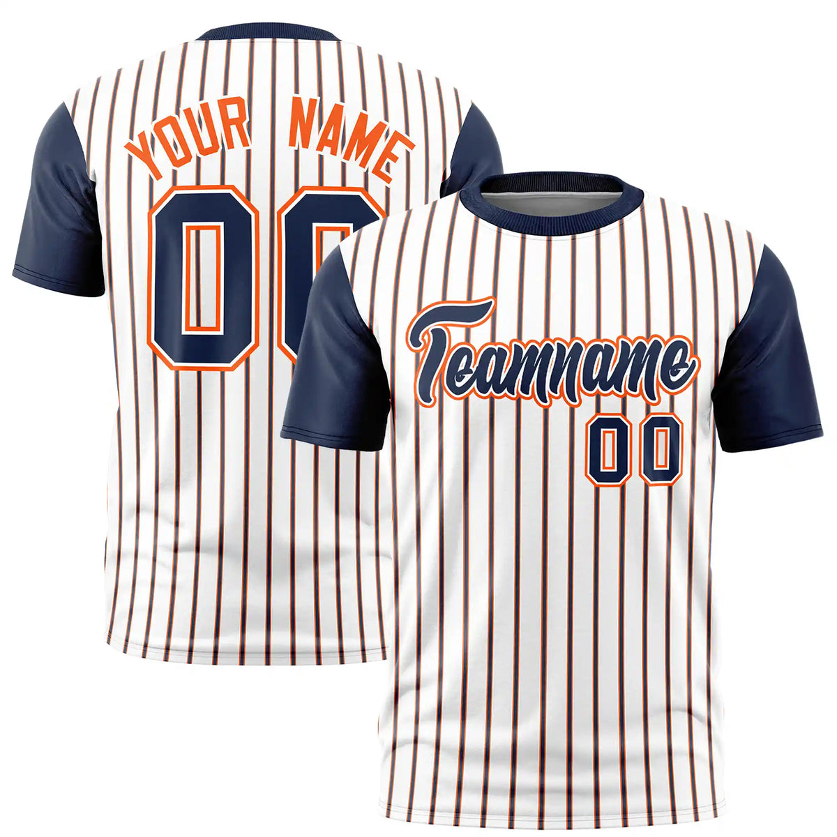 Custom White Orange-Navy Pinstripe Pattern Design Performance T-Shirt