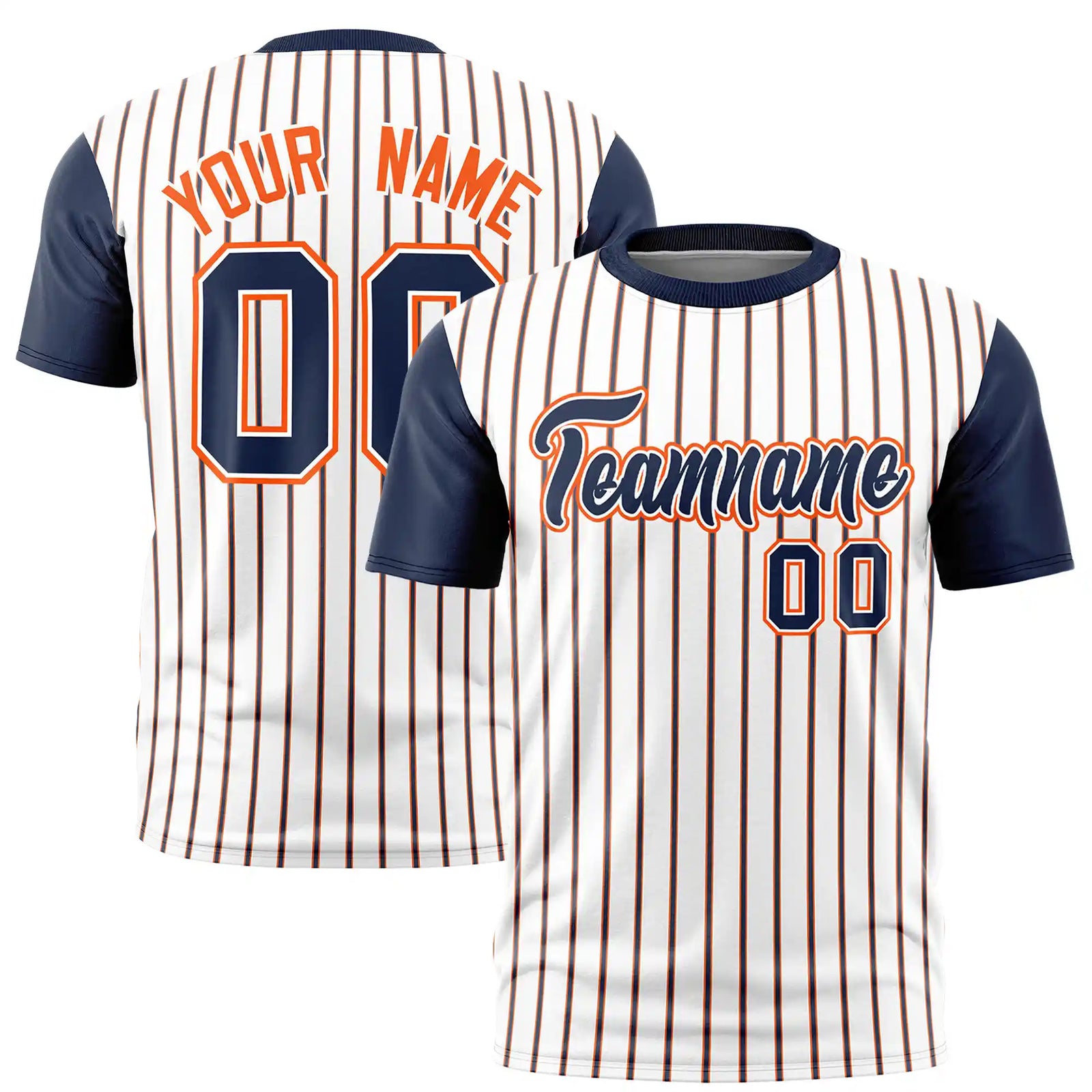Custom White Orange-Navy Pinstripe Pattern Design Performance T-Shirt