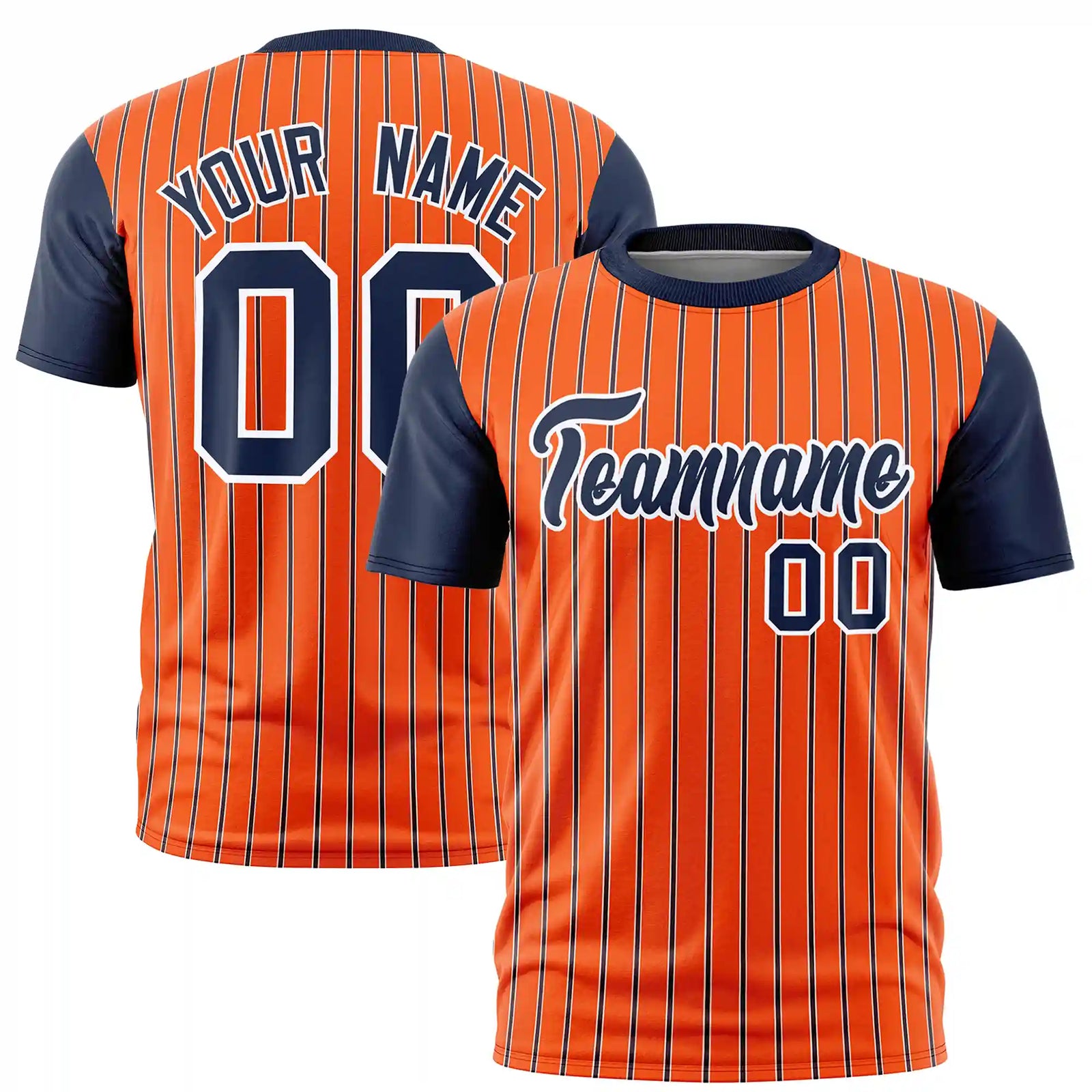 Custom Orange White-Navy Pinstripe Pattern Design Performance T-Shirt