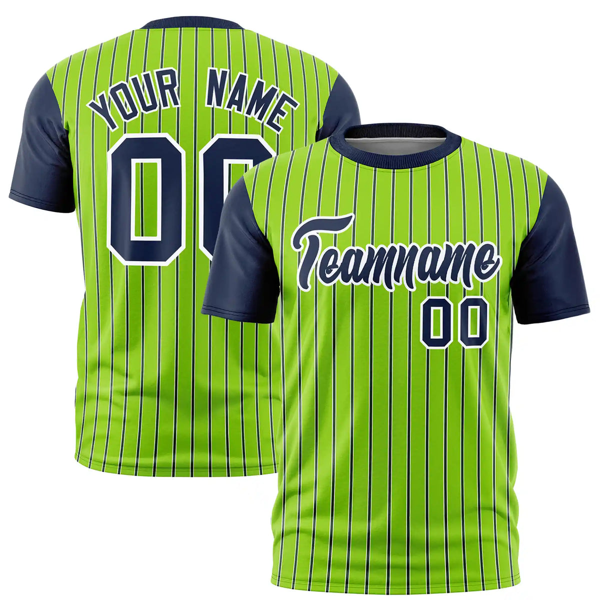 Custom Neon Green White-Navy Pinstripe Pattern Design Performance T-Shirt