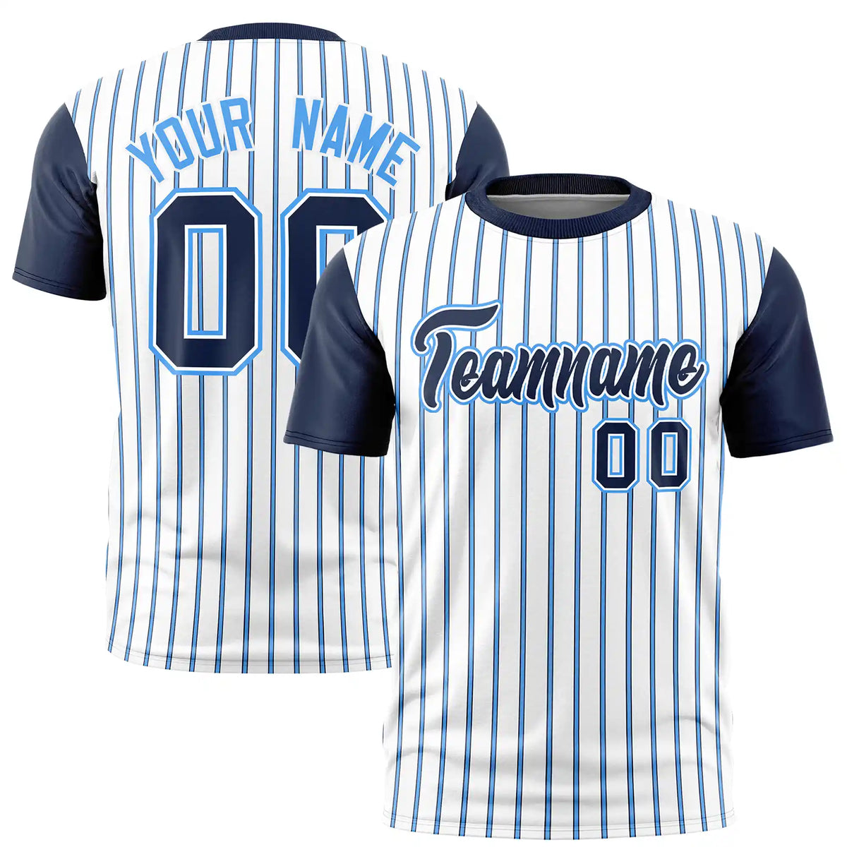 Custom White Powder Blue-Navy Pinstripe Pattern Design Performance T-Shirt