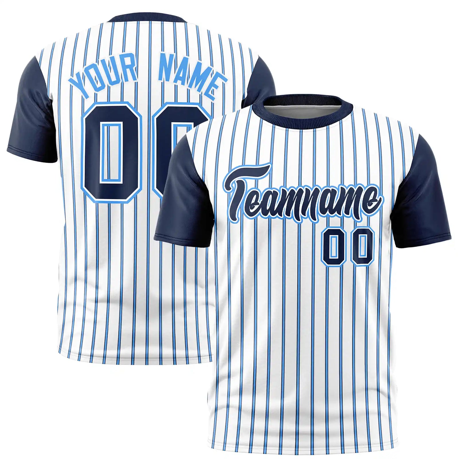 Custom White Powder Blue-Navy Pinstripe Pattern Design Performance T-Shirt