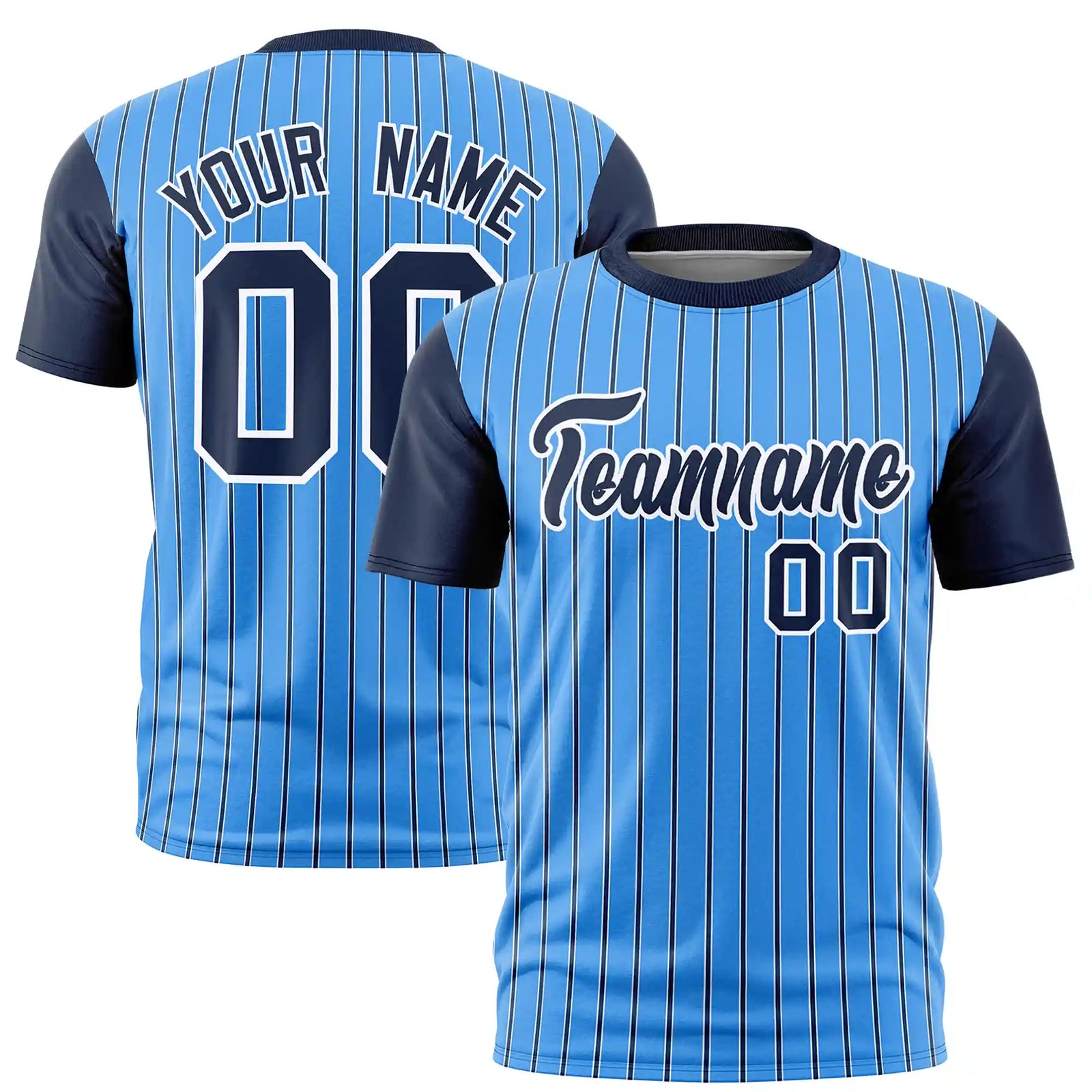 Custom Powder Blue White-Navy Pinstripe Pattern Design Performance T-Shirt