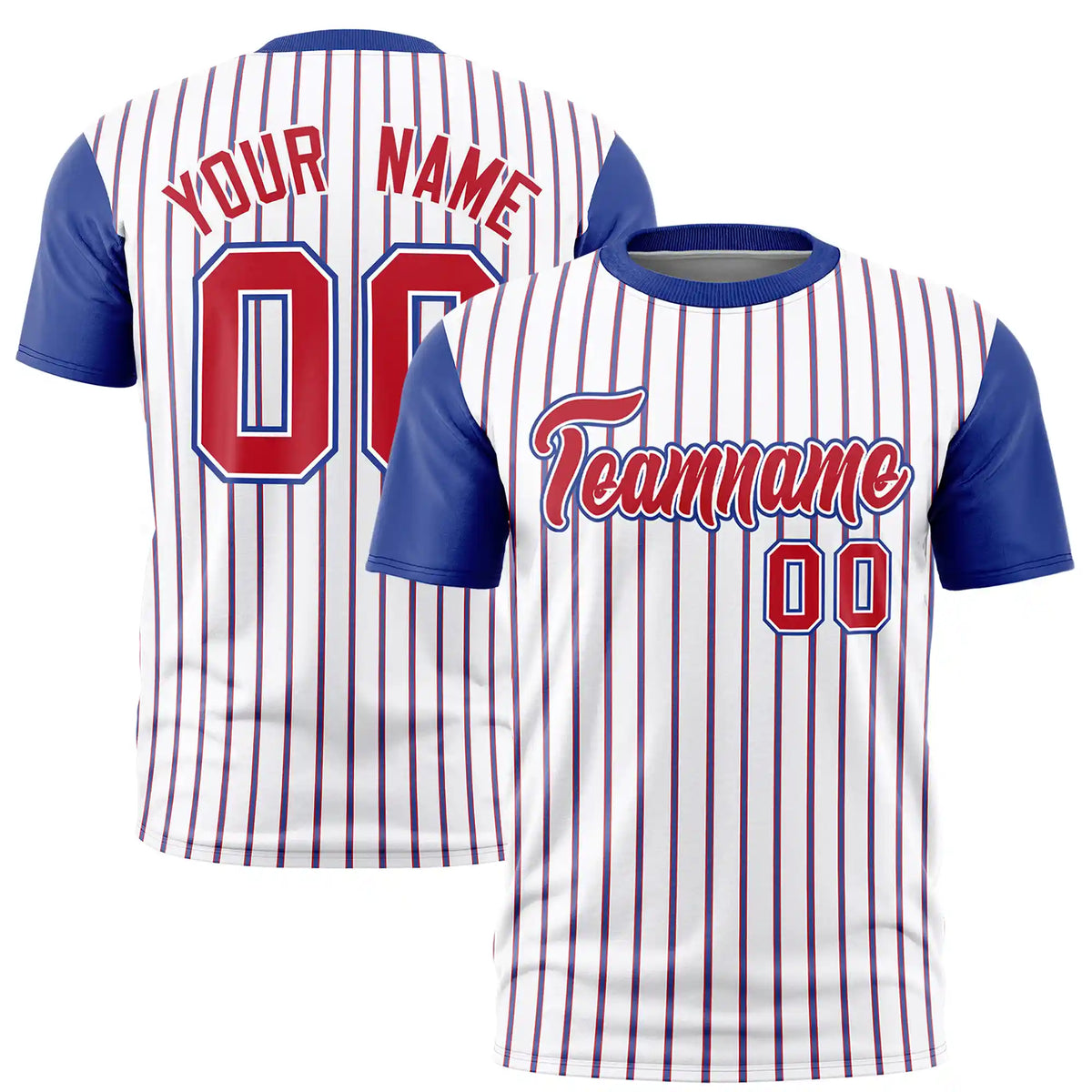 Custom White Red-Royal Blue Pinstripe Pattern Design Performance T-Shirt