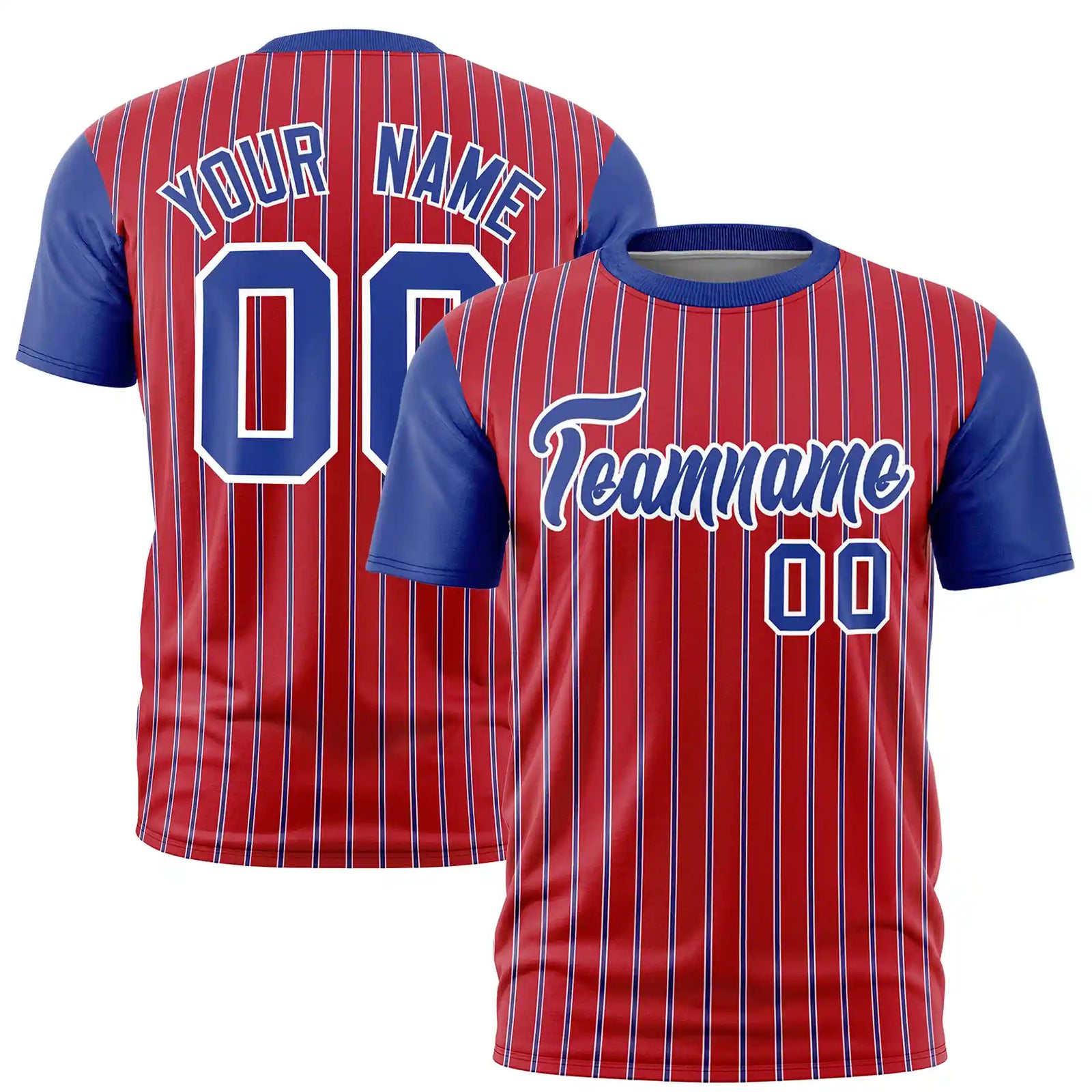 Custom Red White-Royal Blue Pinstripe Pattern Design Performance T-Shirt