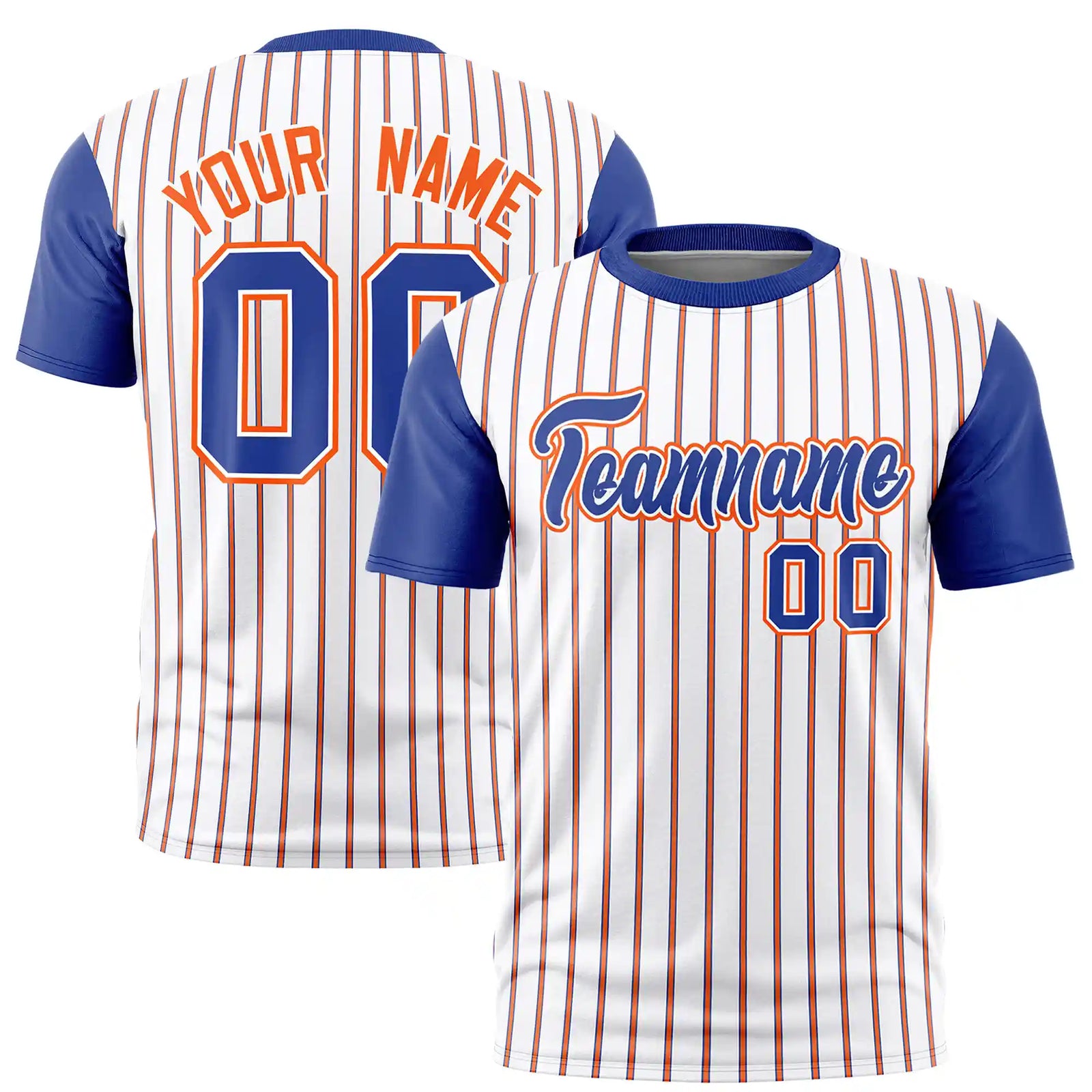 Custom White Orange-Royal Blue Pinstripe Pattern Design Performance T-Shirt