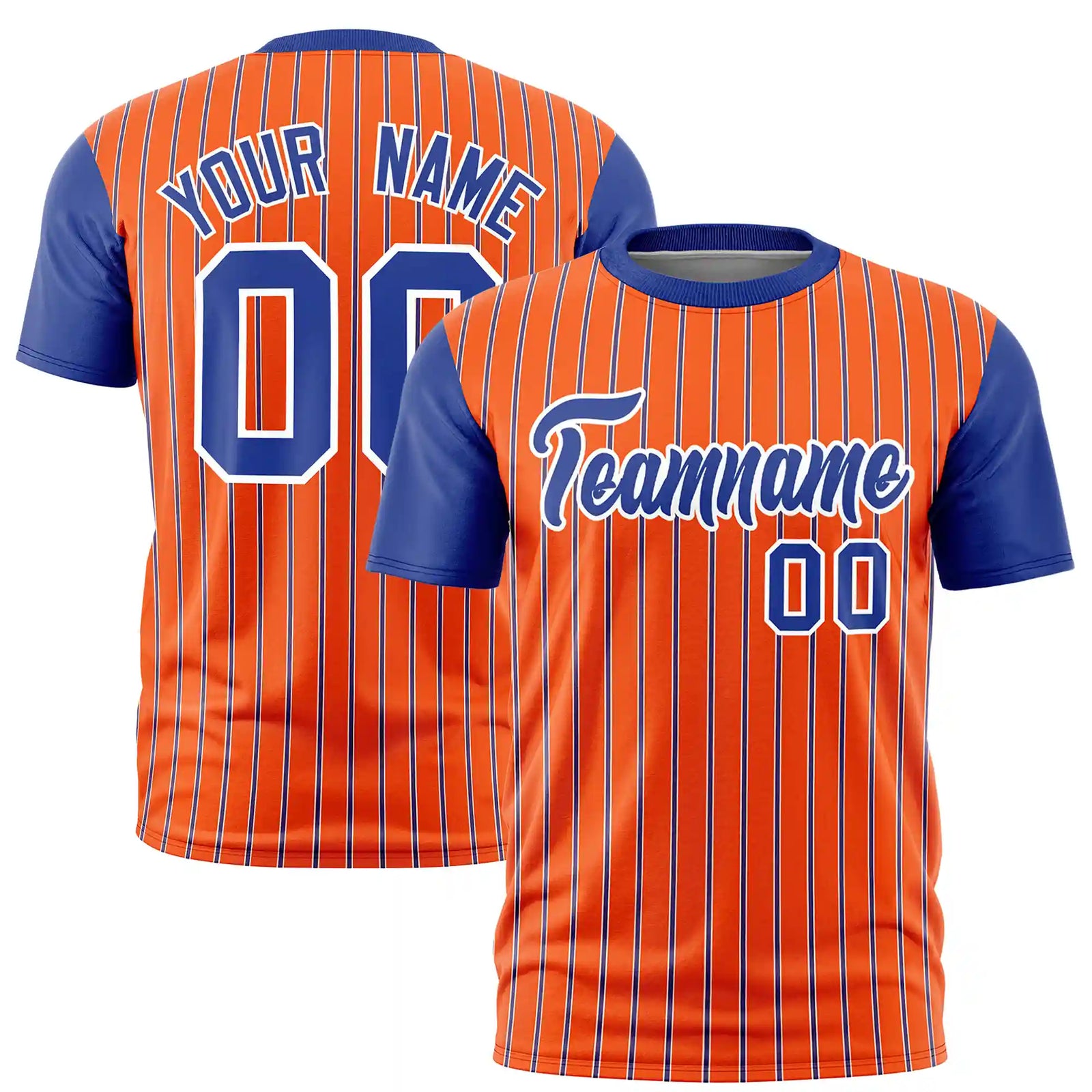 Custom Orange White-Royal Blue Pinstripe Pattern Design Performance T-Shirt