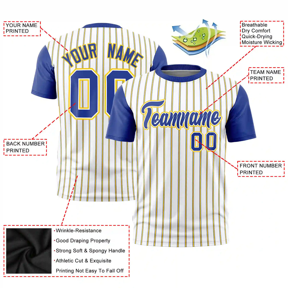 Custom White Gold01-Royal Blue Pinstripe Pattern Design Performance T-Shirt