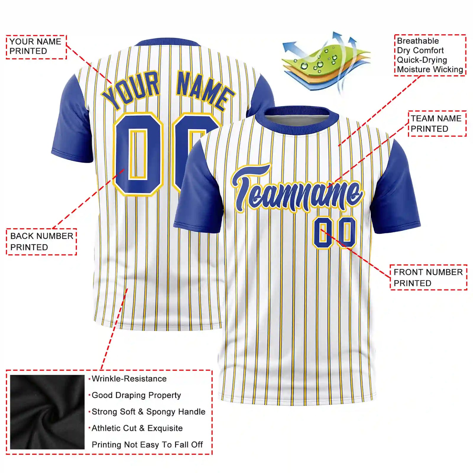Custom White Gold01-Royal Blue Pinstripe Pattern Design Performance T-Shirt