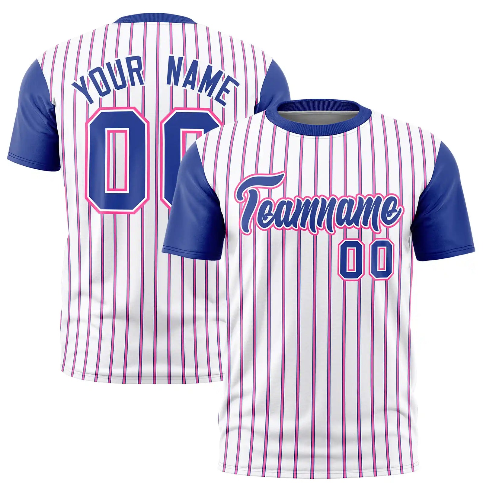 Custom White Pink-Royal Blue Pinstripe Pattern Design Performance T-Shirt