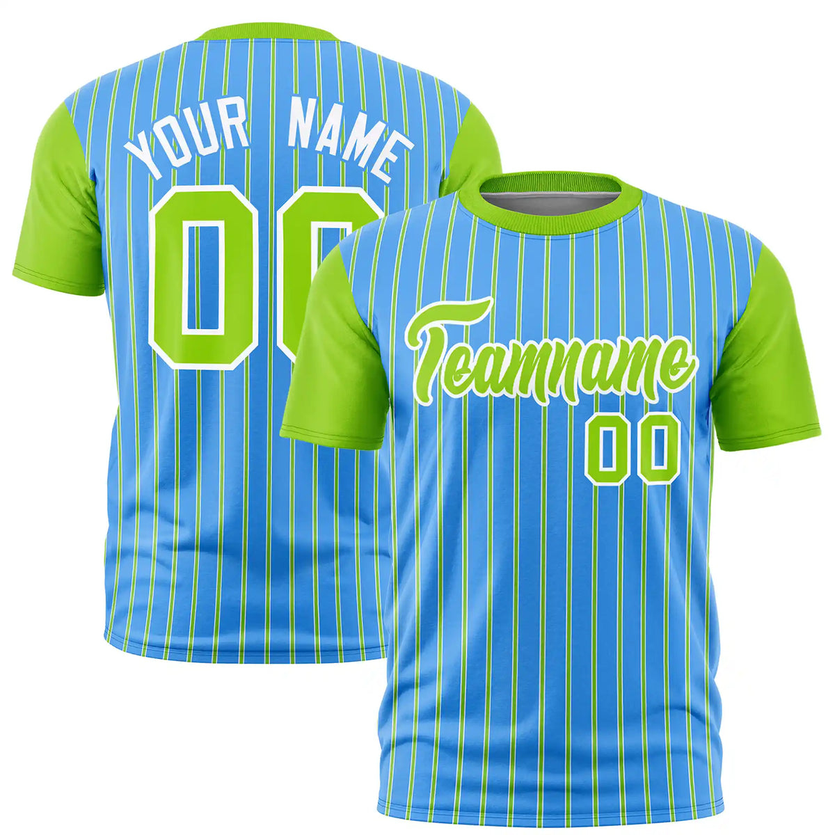 Custom Powder Blue White-Neon Green Pinstripe Pattern Design Performance T-Shirt
