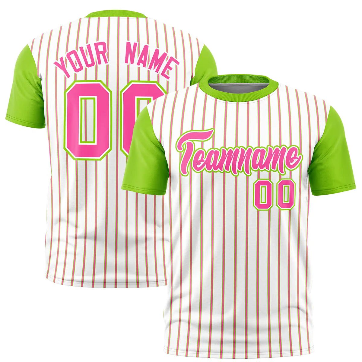 Custom White Pink-Neon Green Pinstripe Pattern Design Performance T-Shirt