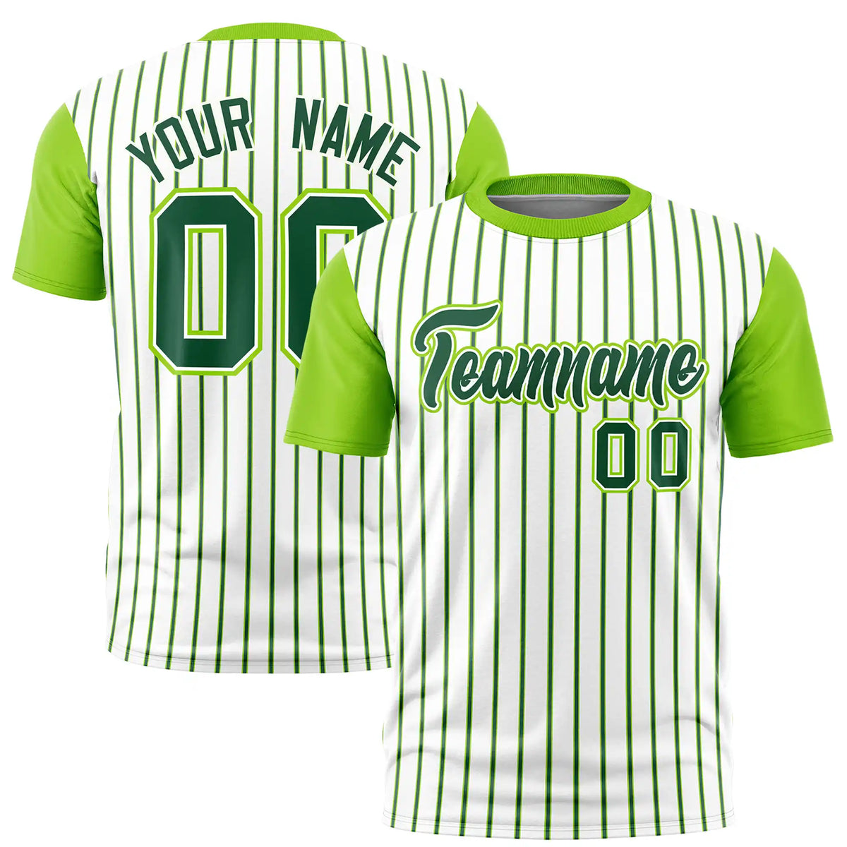 Custom White Green-Neon Green Pinstripe Pattern Design Performance T-Shirt