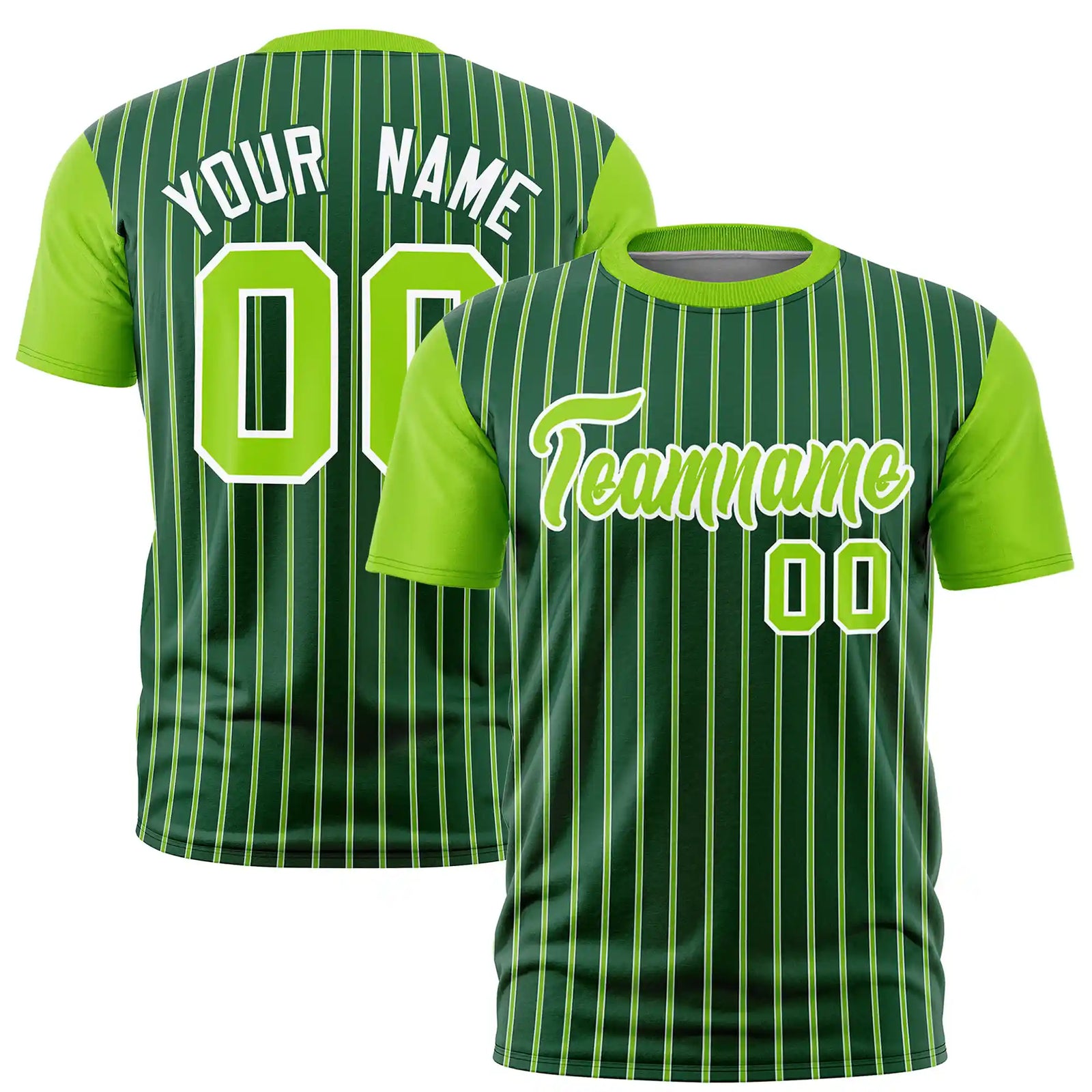 Custom Green White-Neon Green Pinstripe Pattern Design Performance T-Shirt