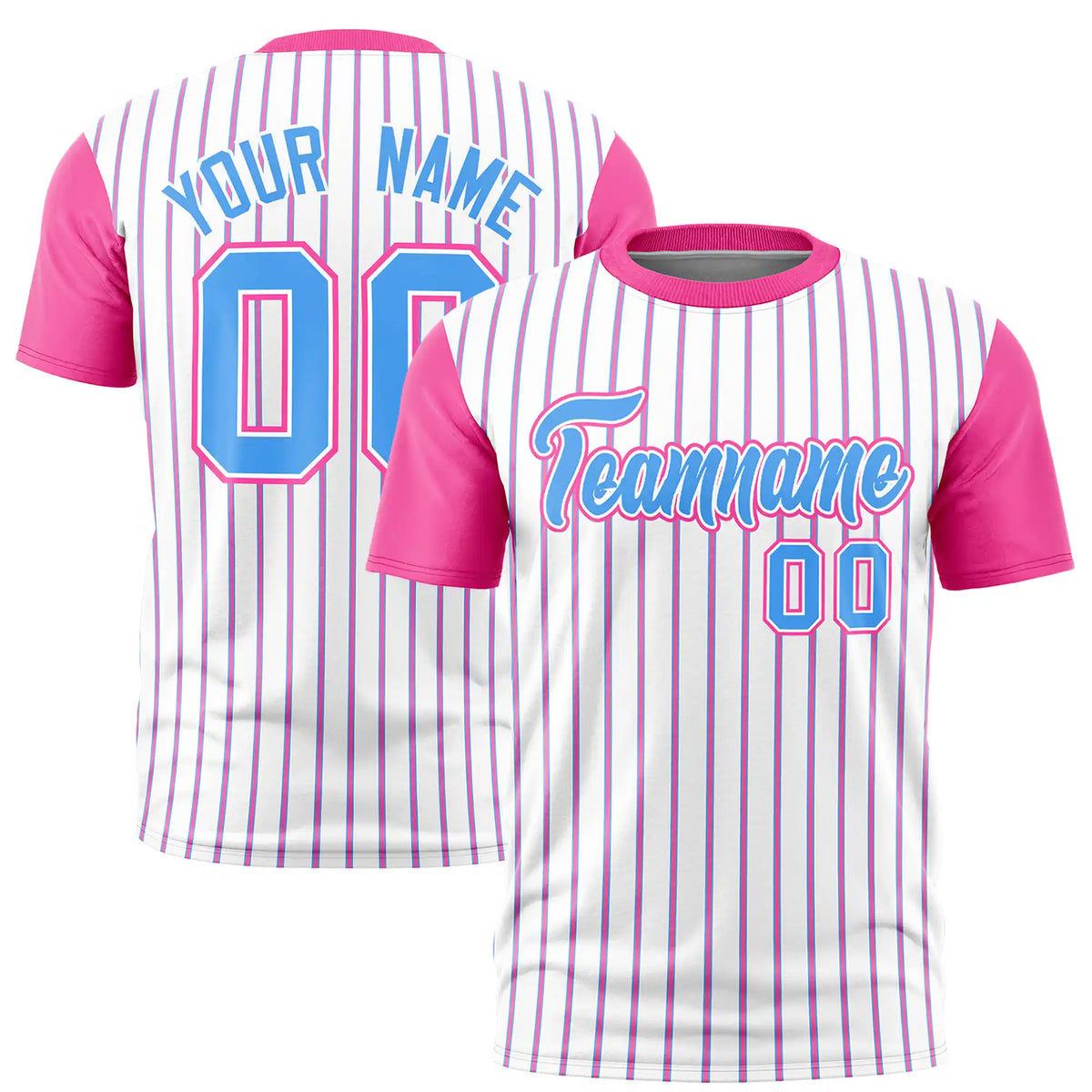 Custom White Powder Blue-Pink Pinstripe Pattern Design Performance T-Shirt