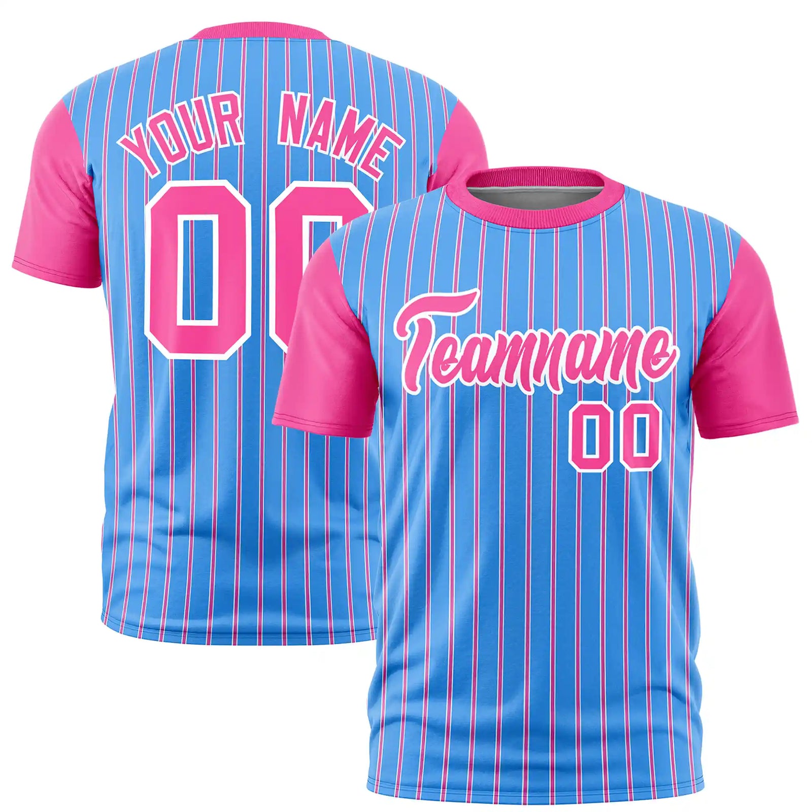 Custom Powder Blue White-Pink Pinstripe Pattern Design Performance T-Shirt