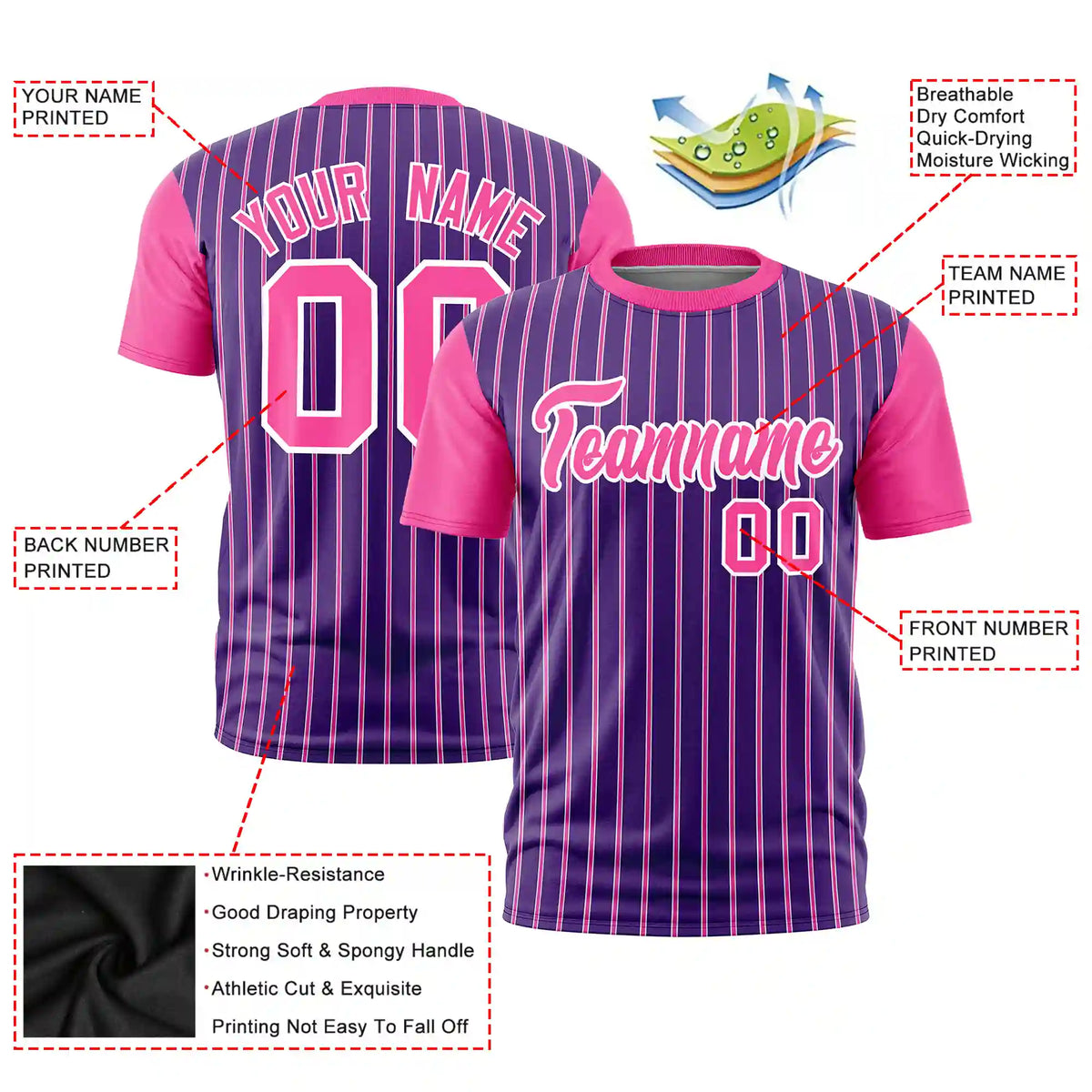 Custom Purple White-Pink Pinstripe Pattern Design Performance T-Shirt