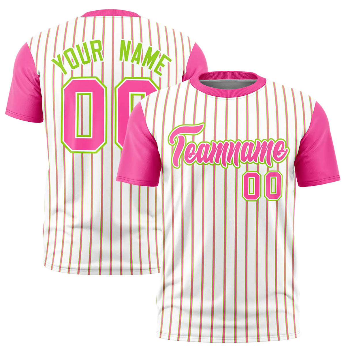Custom White Neon Green-Pink Pinstripe Pattern Design Performance T-Shirt